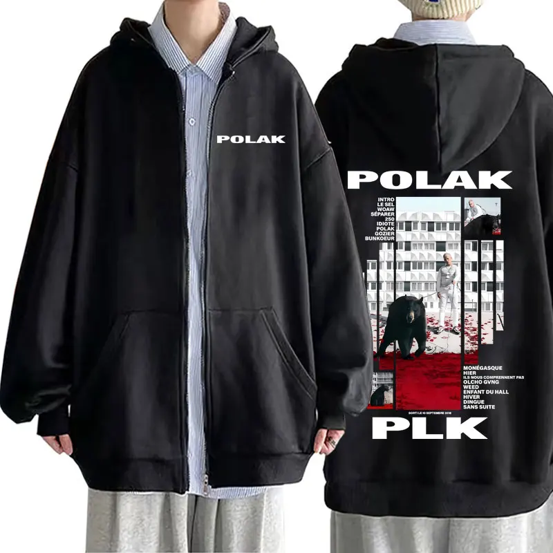 Mens Fashion Zip Up Hoodies - Rapper Plk Polak Print Zipper Hoodie