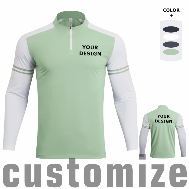 Men'S Fashion T Shirts - Custom DIY Long-sleeved Half-zipper T Shirt