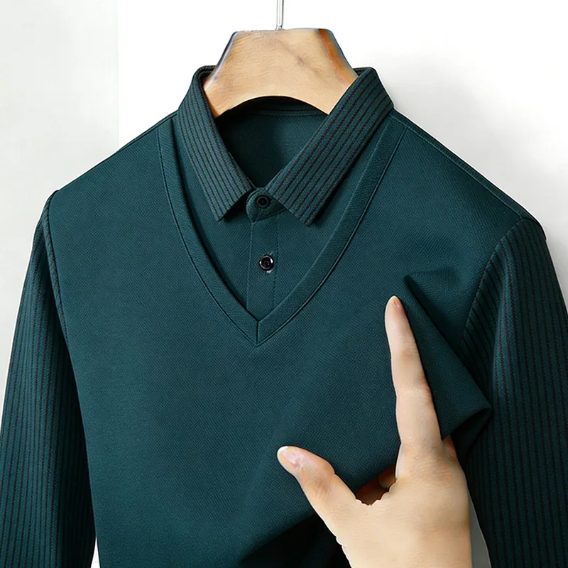 Men's Fake Two Piece Shirt Col - Mens Fashion Clothes recension och pris