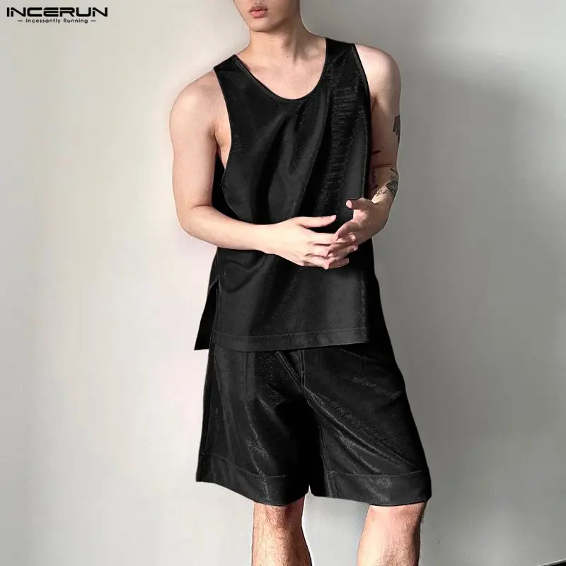 INCERUN Men's Sets Shiny Solid - Mens Fashion Summer recension och pris