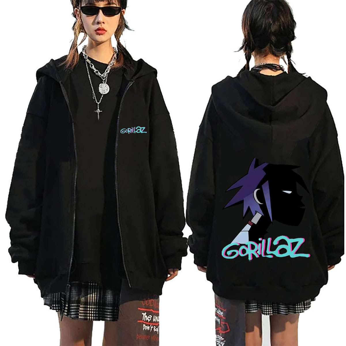 Rock Band Gorillaz Face Graphi - Mens Fashion Zip Up Hoodies recension och pris